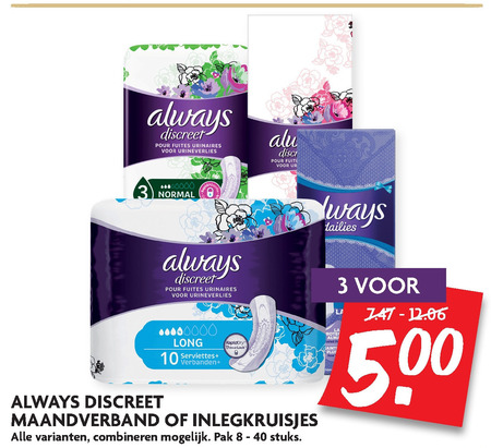 Always   inlegkruisjes, incontinentieverband folder aanbieding bij  Dekamarkt - details