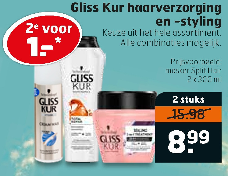 Gliss Kur   haargel, conditioner folder aanbieding bij  Trekpleister - details