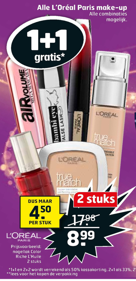 L Oreal   mascara, lipstick folder aanbieding bij  Trekpleister - details