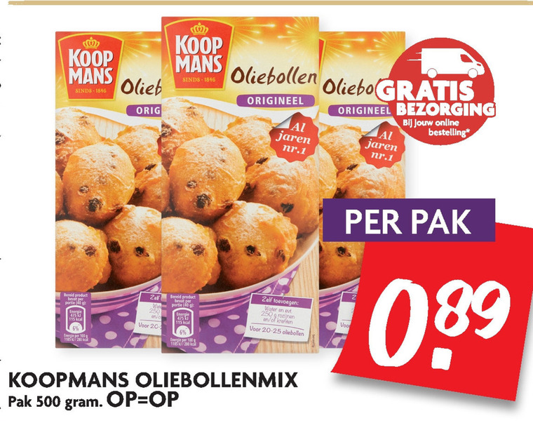 Koopmans   oliebollenmix folder aanbieding bij  Dekamarkt - details