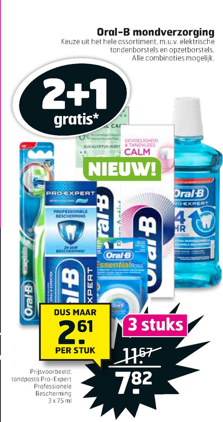 Oral-B   flosdraad, mondwater folder aanbieding bij  Trekpleister - details