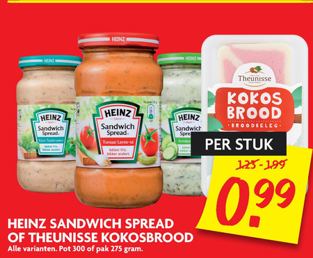 Heinz   kokosbrood, sandwich spread folder aanbieding bij  Dekamarkt - details