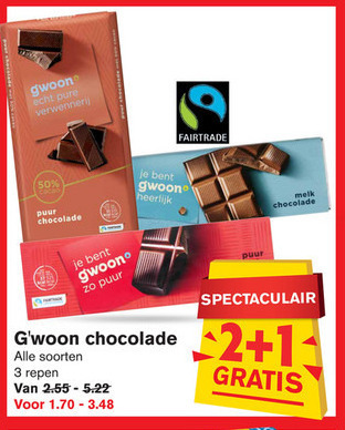 Gwoon   chocolade folder aanbieding bij  Hoogvliet - details