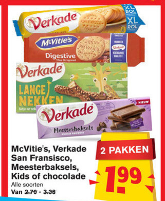 Verkade   chocolade, kinderbiscuit folder aanbieding bij  Hoogvliet - details