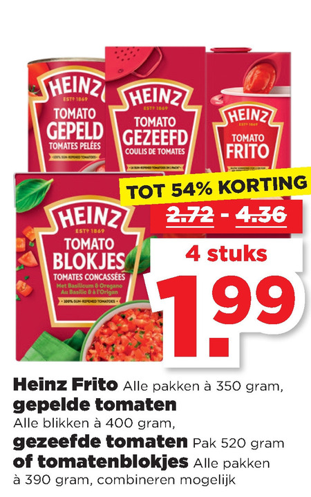 Heinz   tomatenblokjes, tomatenpuree folder aanbieding bij  Plus - details