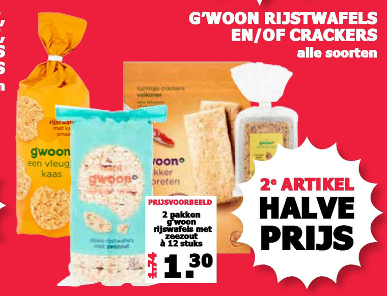 Gwoon   rijstwafels, crackers folder aanbieding bij  MCD Supermarkt Basis - details