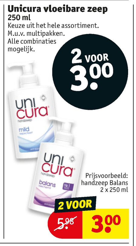 Unicura   handzeep folder aanbieding bij  Kruidvat - details