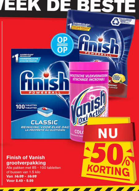 Finish   vlekkenverwijderaar, vaatwasmiddel folder aanbieding bij  Hoogvliet - details