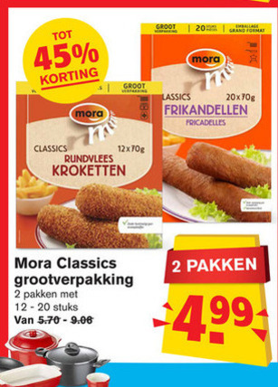 Mora   frikandellen, kroket folder aanbieding bij  Hoogvliet - details