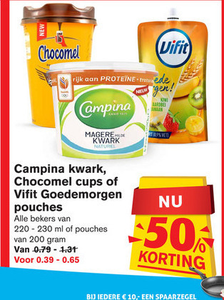 Campina   kwark, chocolademelk folder aanbieding bij  Hoogvliet - details