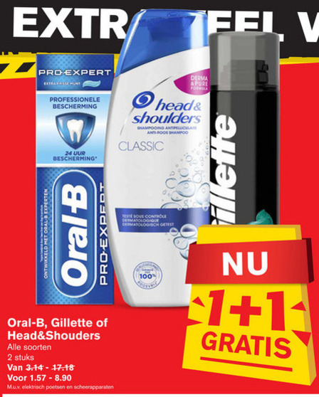 Gillette   shampoo, tandpasta folder aanbieding bij  Hoogvliet - details