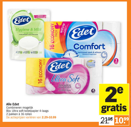 Edet   toiletpapier, vochtig toiletpapier folder aanbieding bij  Albert Heijn - details