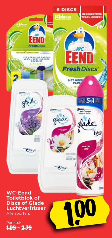 Glade   luchtverfrisser, toiletblok folder aanbieding bij  Vomar - details