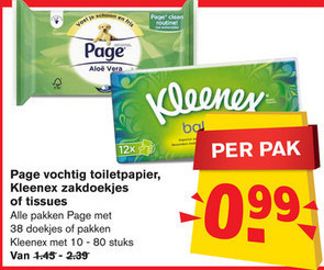 Kleenex   tissue, vochtig toiletpapier folder aanbieding bij  Hoogvliet - details