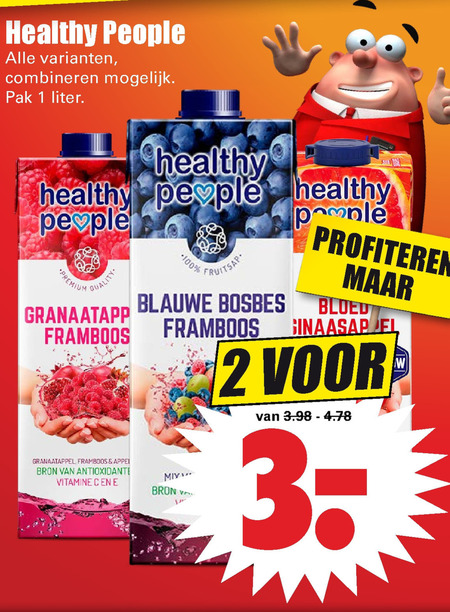 Healthy People   vruchtensap folder aanbieding bij  Dirk - details