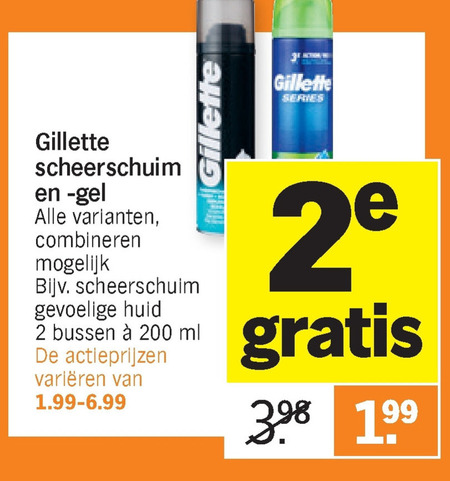 Gillette   scheergel, scheerschuim folder aanbieding bij  Albert Heijn - details