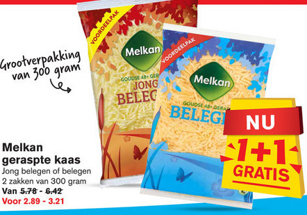 Melkan   geraspte kaas folder aanbieding bij  Hoogvliet - details