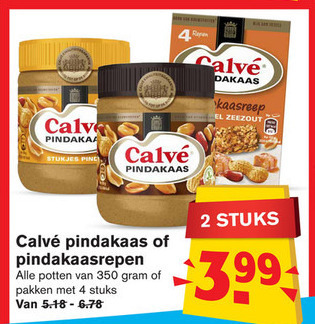 Calve   mueslireep, pindakaas folder aanbieding bij  Hoogvliet - details