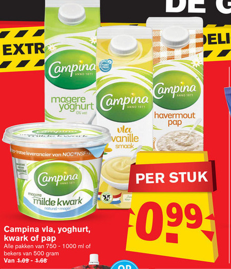 Campina   yoghurt, vla folder aanbieding bij  Hoogvliet - details