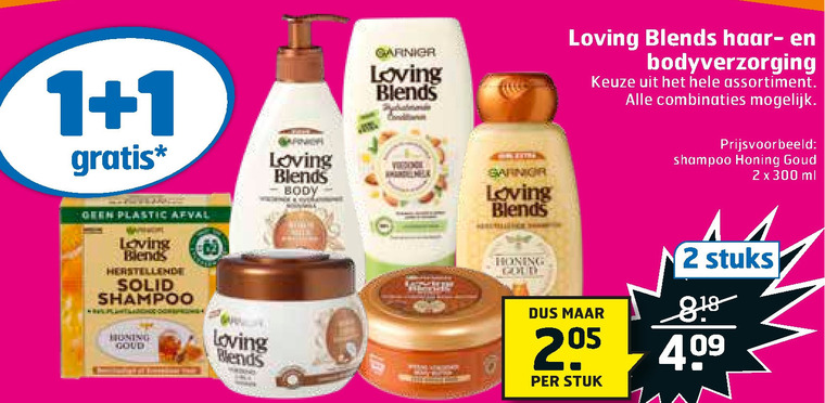 Garnier Loving Blends   conditioner, bodylotion folder aanbieding bij  Trekpleister - details