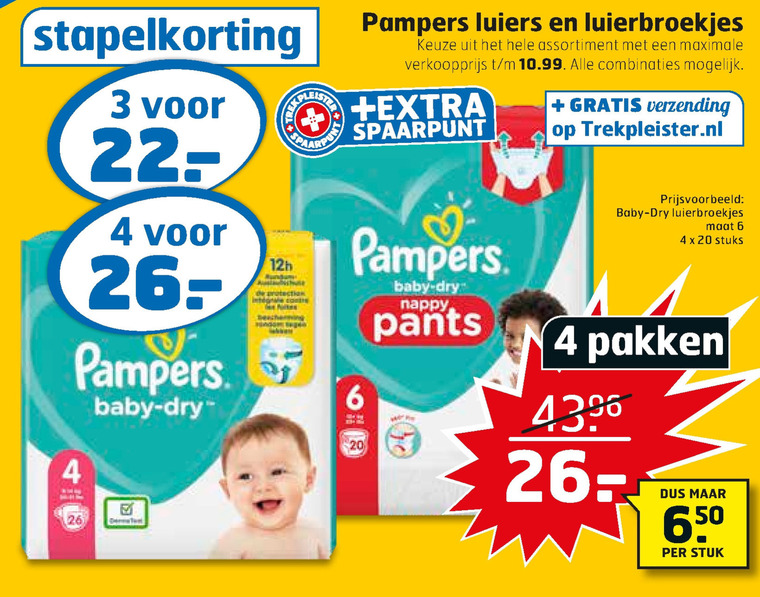 Pampers   luiers, luierbroekjes folder aanbieding bij  Trekpleister - details