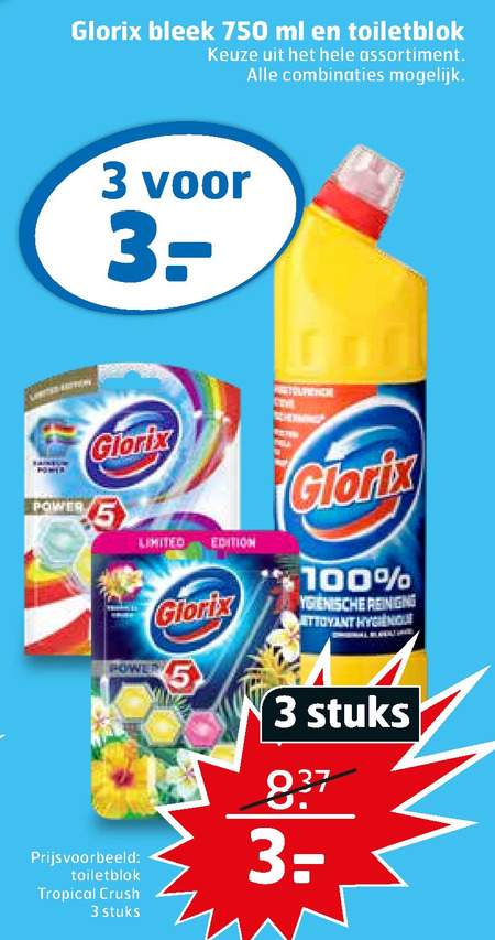 Glorix   toiletblok, bleekmiddel folder aanbieding bij  Trekpleister - details