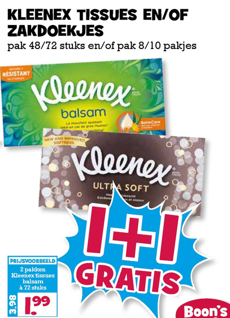 Kleenex   tissue, zakdoek folder aanbieding bij  Boons Markt - details