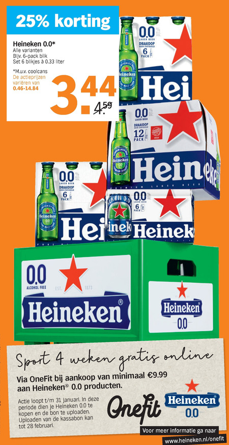 Heineken 0.0   blikje bier, krat bier folder aanbieding bij  Albert Heijn - details