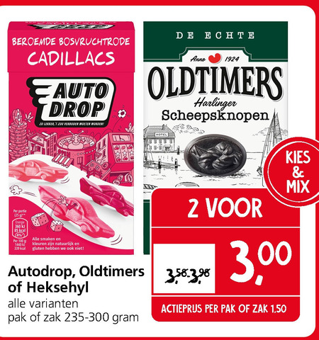 Oldtimers   drop, snoep folder aanbieding bij  Jan Linders - details