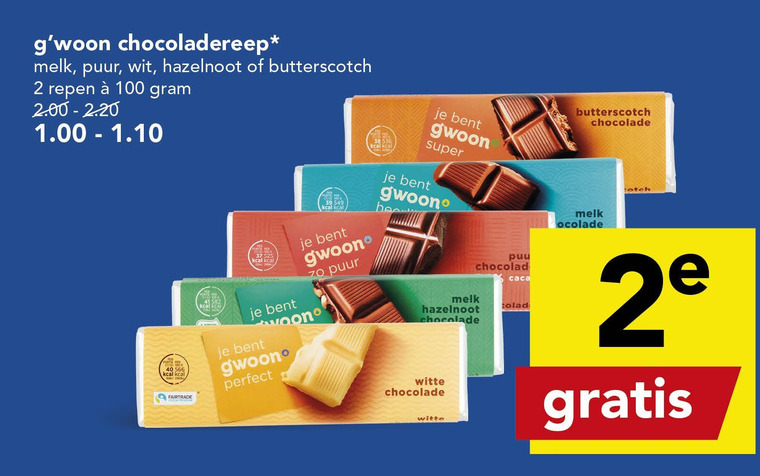 Gwoon   chocolade folder aanbieding bij  Deen - details