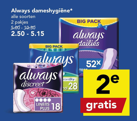 Always   maandverband, inlegkruisjes folder aanbieding bij  Deen - details