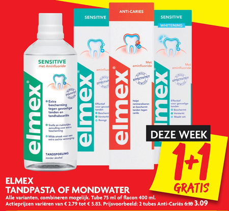 Elmex   mondwater, tandpasta folder aanbieding bij  Dekamarkt - details