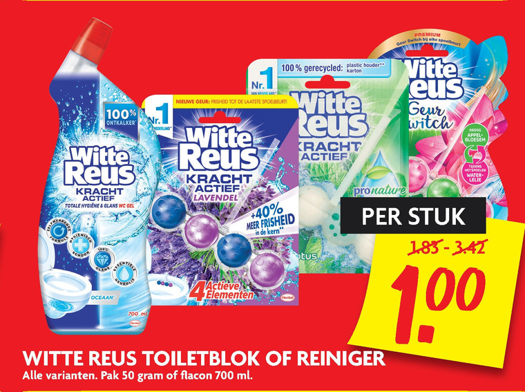 Witte Reus   toiletreiniger, toiletblok folder aanbieding bij  Dekamarkt - details