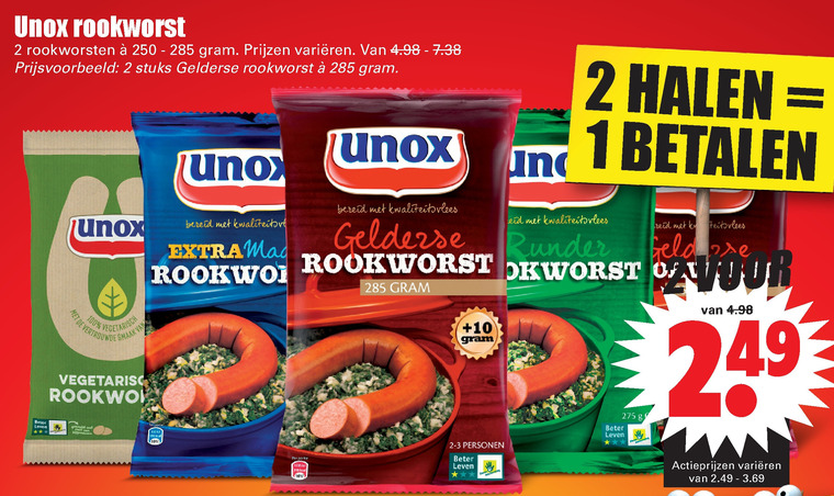 Unox   rookworst folder aanbieding bij  Dirk - details