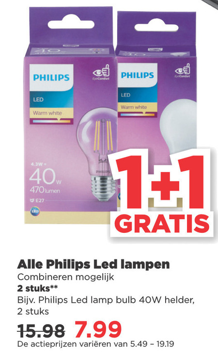 Philips   led lamp folder aanbieding bij  Plus - details