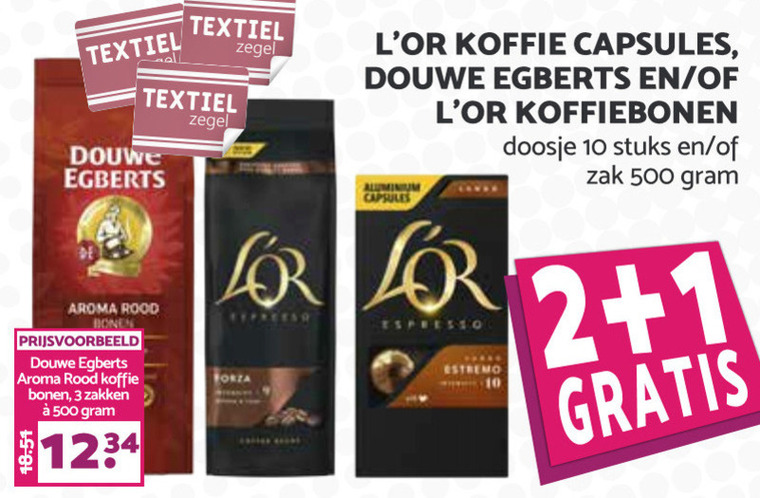 Douwe Egberts L Or   koffiecups, koffiebonen folder aanbieding bij  MCD Supermarkt Basis - details