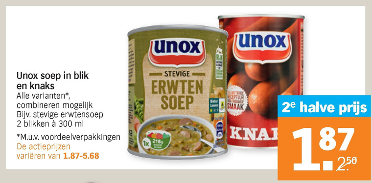 Unox   knakworst, soep folder aanbieding bij  Albert Heijn - details