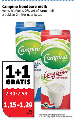 Campina   karnemelk, melk folder aanbieding bij  Poiesz - details