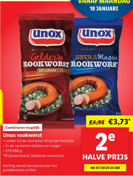 Unox   rookworst folder aanbieding bij  Lidl - details