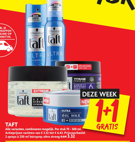 Taft   haargel, hairspray folder aanbieding bij  Dekamarkt - details