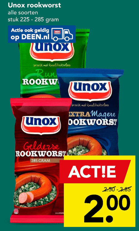 Unox   rookworst folder aanbieding bij  Deen - details