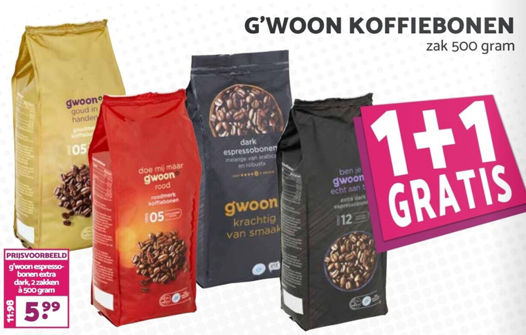 Gwoon   koffiebonen folder aanbieding bij  MCD Supermarkt Basis - details