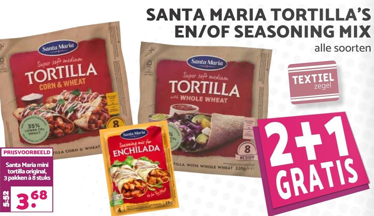 Santa Maria   maaltijdmix, tortilla folder aanbieding bij  Boons Markt - details