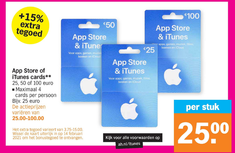 loyaliteit Bewust mixer Apple itunes kaart folder aanbieding bij Albert Heijn - details