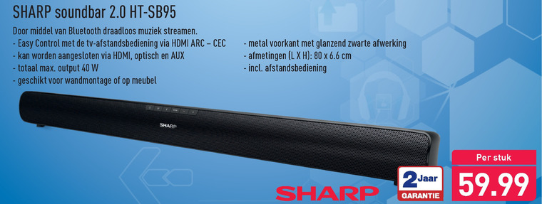 Sharp   soundbar folder aanbieding bij  Aldi - details