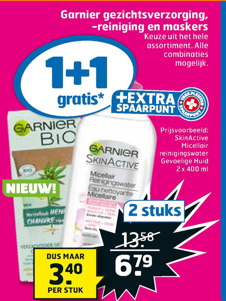 Garnier Skin Active   gezichtsreiniging, gezichtsmasker folder aanbieding bij  Trekpleister - details