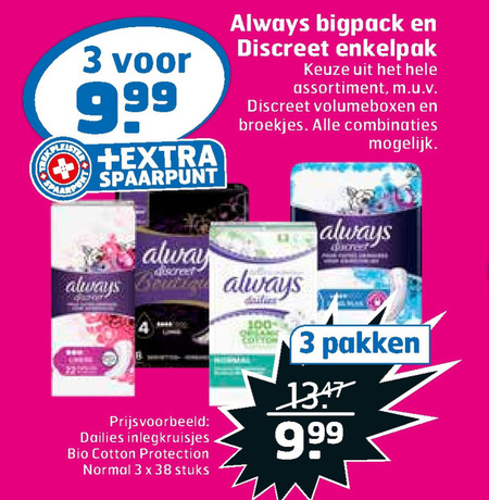 Always   inlegkruisjes, maandverband folder aanbieding bij  Trekpleister - details