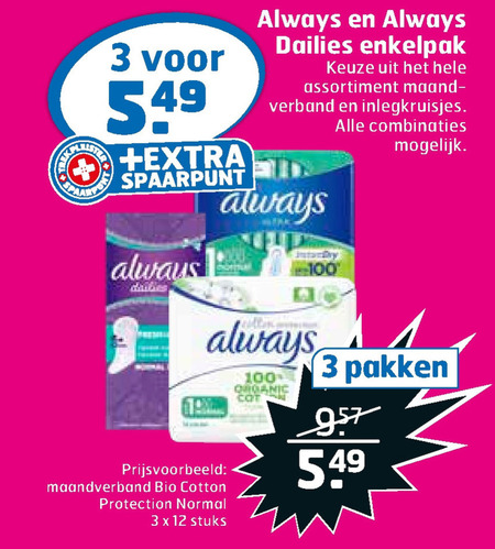 Always   maandverband, inlegkruisjes folder aanbieding bij  Trekpleister - details