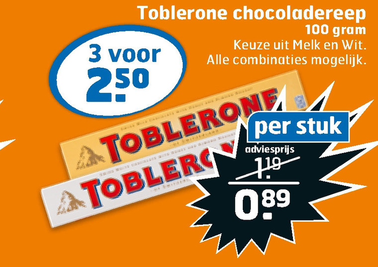 Toblerone   chocolade folder aanbieding bij  Trekpleister - details