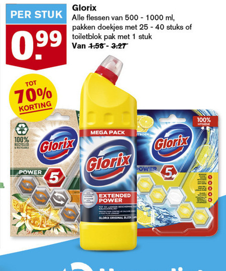 Glorix   toiletblok, bleekmiddel folder aanbieding bij  Hoogvliet - details